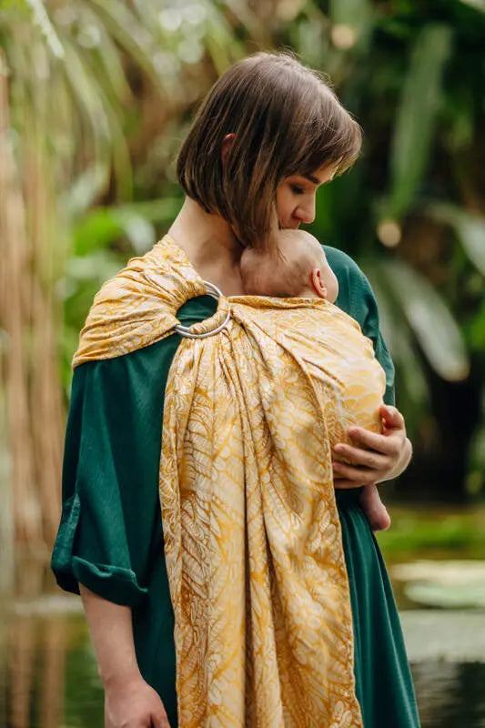 Ring Sling, Jacquard Weave (100% bamboo viscose), with gathered shoulder - WILD SOUL - AURUM - standard 1.8m - Woven Baby Title - Default Title   ring_slings    #