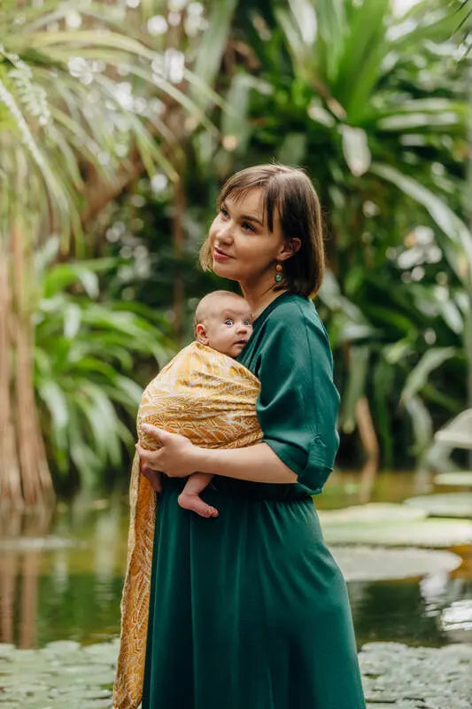 Ring Sling, Jacquard Weave (100% bamboo viscose), with gathered shoulder - WILD SOUL - AURUM - standard 1.8m - Woven Baby Title - Default Title   ring_slings    #