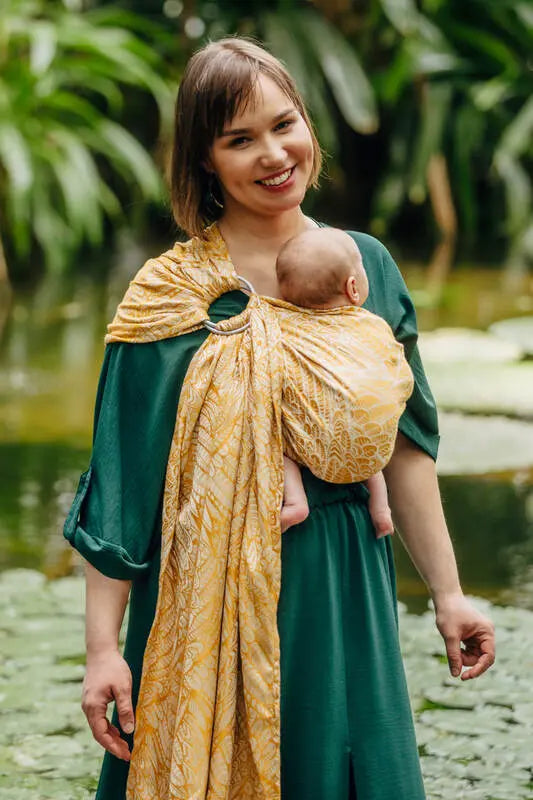 Ring Sling, Jacquard Weave (100% bamboo viscose), with gathered shoulder - WILD SOUL - AURUM - standard 1.8m - Woven Baby    ring_slings    #