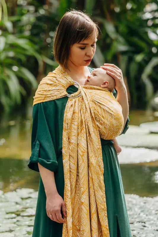 Ring Sling, Jacquard Weave (100% bamboo viscose), with gathered shoulder - WILD SOUL - AURUM - standard 1.8m - Woven Baby    ring_slings    #