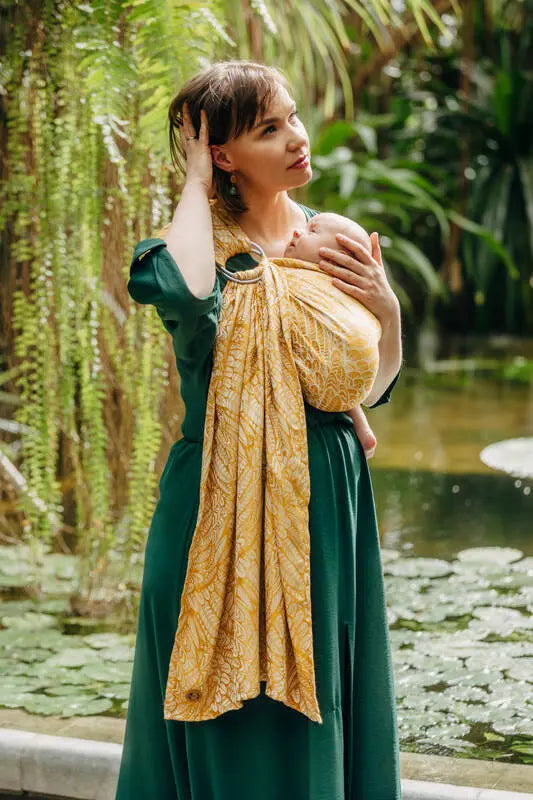 Ring Sling, Jacquard Weave (100% bamboo viscose), with gathered shoulder - WILD SOUL - AURUM - standard 1.8m - Woven Baby    ring_slings    #