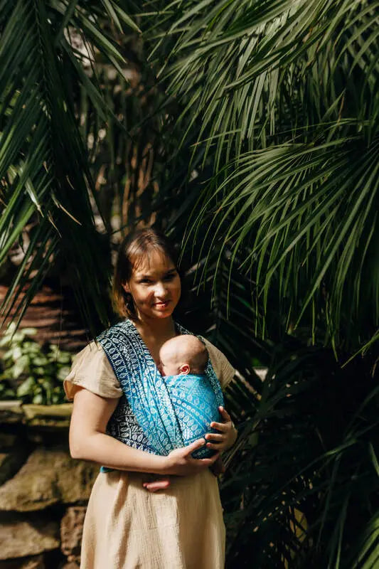 Baby Wrap, Jacquard Weave (100% bamboo viscose) - PEACOCK'S TAIL - SEA ANGEL - Woven Baby XS - 4   long_woven_wraps    #