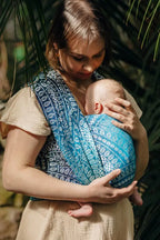 Baby Wrap, Jacquard Weave (100% bamboo viscose) - PEACOCK'S TAIL - SEA ANGEL - Woven Baby XS - 4   long_woven_wraps    #