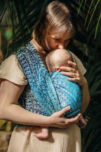Baby Wrap, Jacquard Weave (100% bamboo viscose) - PEACOCK'S TAIL - SEA ANGEL - Woven Baby XS - 4   long_woven_wraps    #