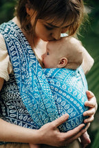 Baby Wrap, Jacquard Weave (100% bamboo viscose) - PEACOCK'S TAIL - SEA ANGEL - Woven Baby XS - 4   long_woven_wraps    #