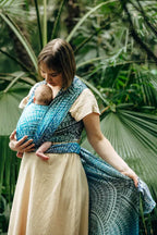 Baby Wrap, Jacquard Weave (100% bamboo viscose) - PEACOCK'S TAIL - SEA ANGEL - Woven Baby XS - 4   long_woven_wraps    #