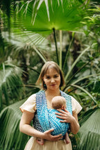 Baby Wrap, Jacquard Weave (100% bamboo viscose) - PEACOCK'S TAIL - SEA ANGEL - Woven Baby XS - 4   long_woven_wraps    #