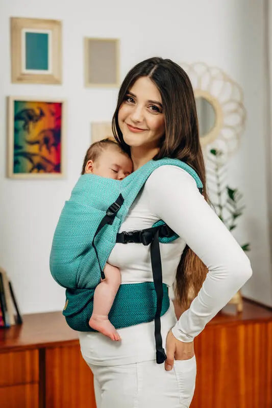 LennyLight Carrier, herringbone weave 100% cotton - LITTLE HERRINGBONE OMBRE GREEN - Woven Baby Size - Standard   lenny_light    #