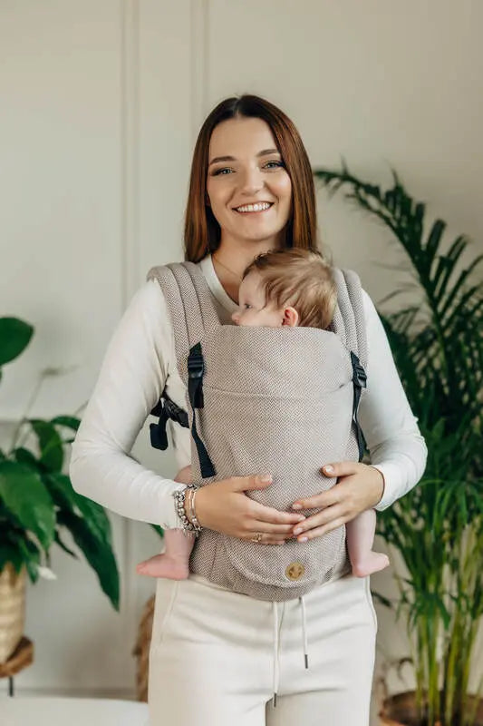 My First Baby Carrier - LennyLight, herringbone weave 100% cotton - LITTLE HERRINGBONE ALMOND - Woven Baby Standard   lenny_light    #