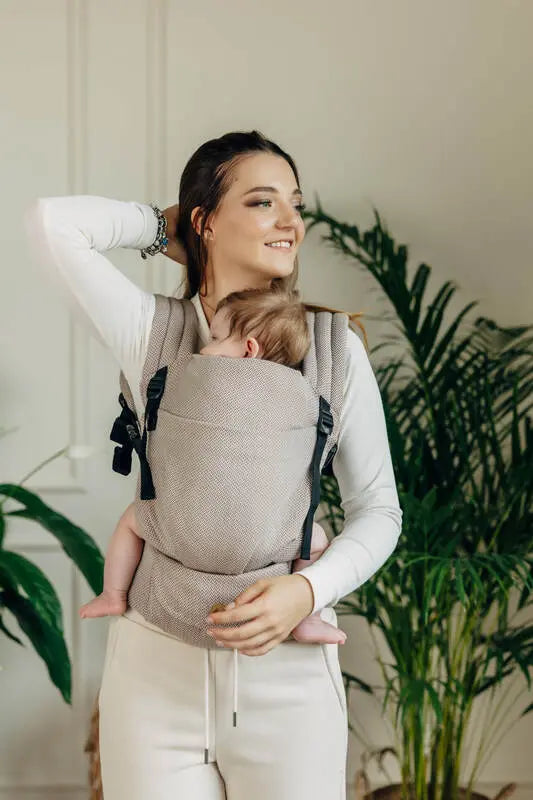 My First Baby Carrier - LennyLight, herringbone weave 100% cotton - LITTLE HERRINGBONE ALMOND - Woven Baby Size - Standard   lenny_light    #