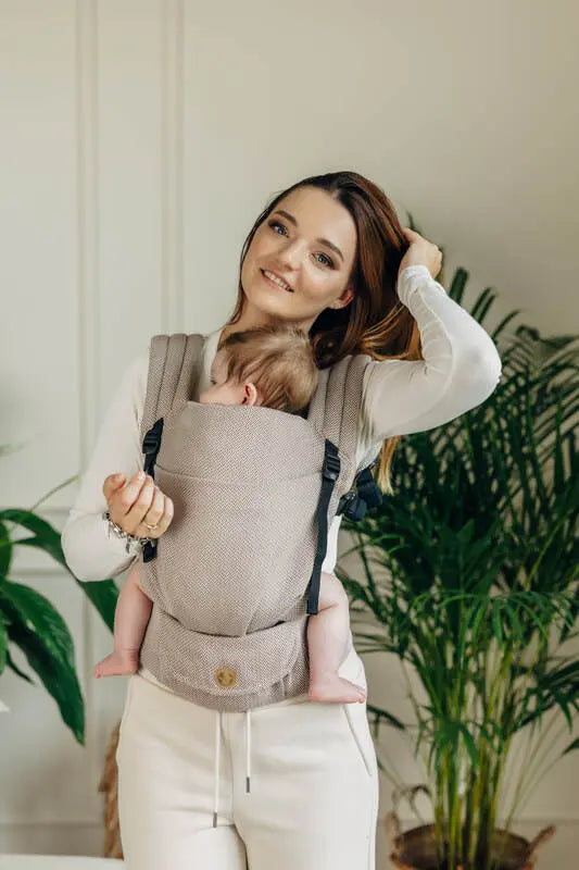 My First Baby Carrier - LennyLight, herringbone weave 100% cotton - LITTLE HERRINGBONE ALMOND - Woven Baby Size - Standard   lenny_light    #