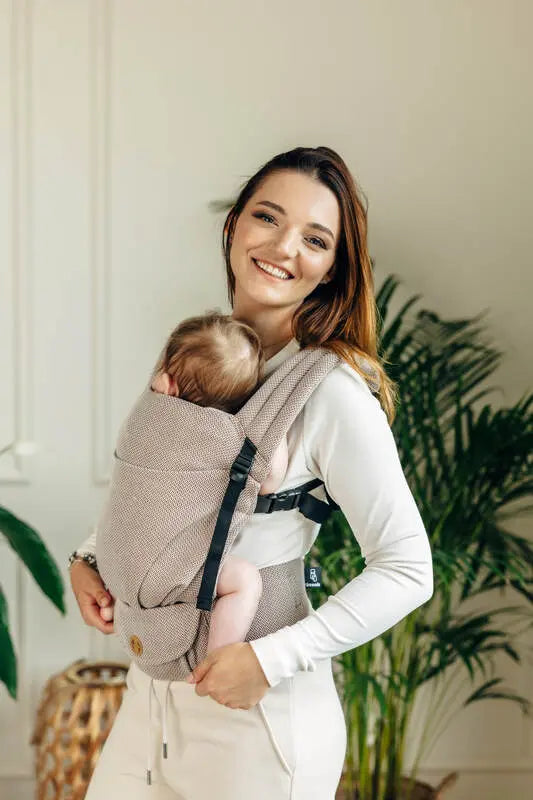 My First Baby Carrier - LennyLight, herringbone weave 100% cotton - LITTLE HERRINGBONE ALMOND - Woven Baby Size - Standard   lenny_light    #