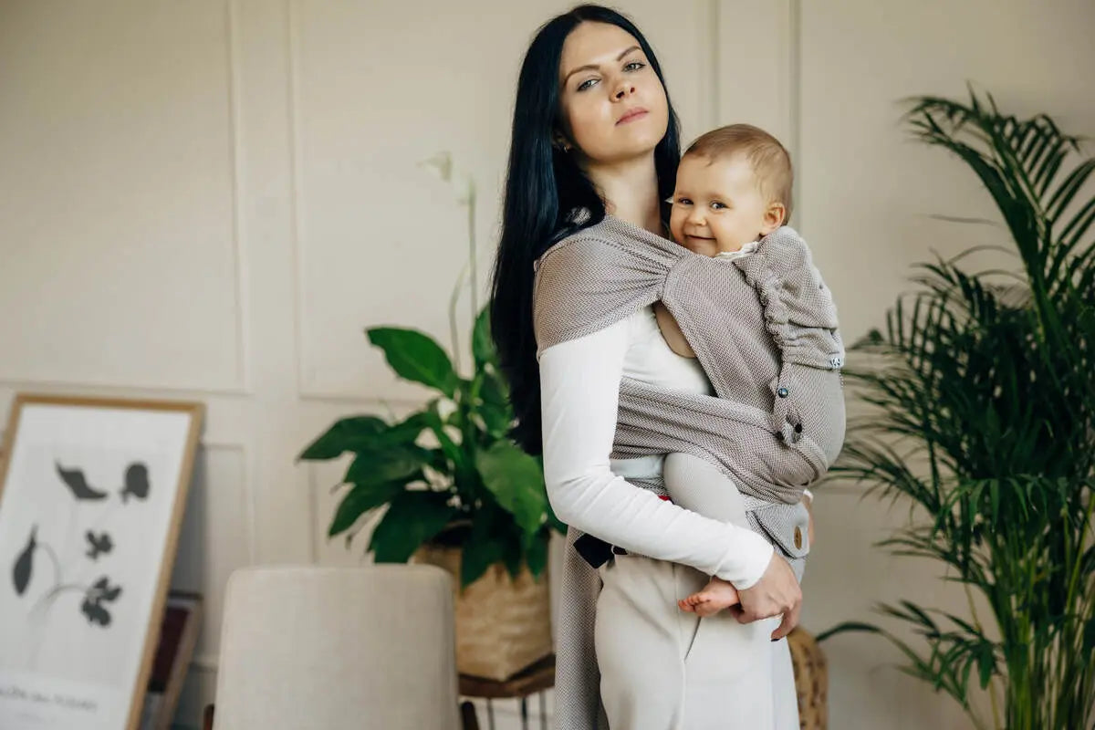 My First Baby Carrier - LennyHybrid Half Buckle, herringbone weave 100% cotton - LITTLE HERRINGBONE ALMOND - Woven Baby Size - Standard   lenny_hybrid    #