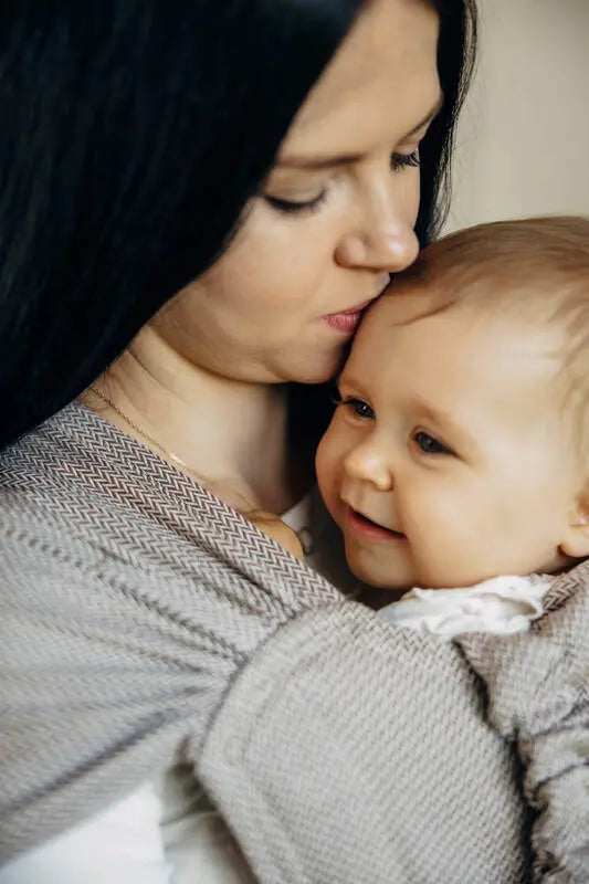My First Baby Carrier - LennyHybrid Half Buckle, herringbone weave 100% cotton - LITTLE HERRINGBONE ALMOND - Woven Baby Size - Standard   lenny_hybrid    #