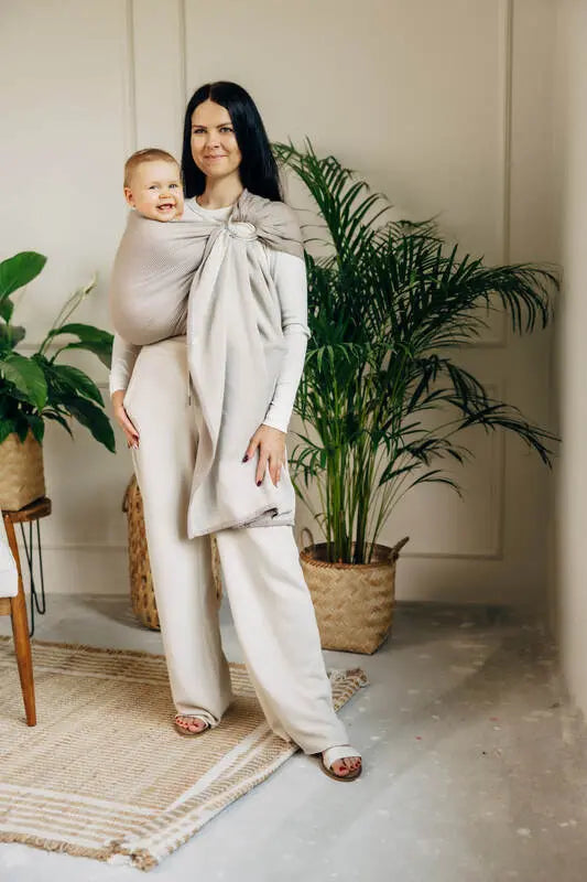 Ring Sling, Herringbone Weave (100% cotton) - with gathered shoulder - LITTLE HERRINGBONE ALMOND - standard 1.8m - Woven Baby Title - Default Title   ring_slings    #
