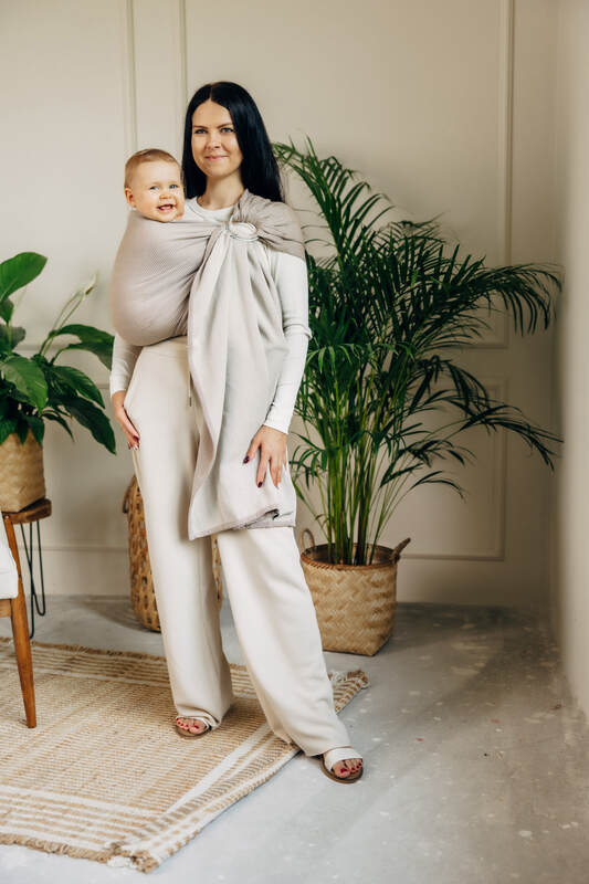 Ring Sling, Herringbone Weave (100% cotton) - with gathered shoulder - LITTLE HERRINGBONE ALMOND - standard 1.8m (grade B) - Woven Baby Default Title   ring_slings    #