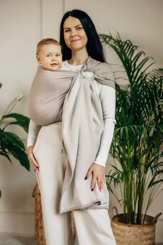 Ring Sling, Herringbone Weave (100% cotton) - with gathered shoulder - LITTLE HERRINGBONE ALMOND - standard 1.8m - Woven Baby Title - Default Title   ring_slings    #