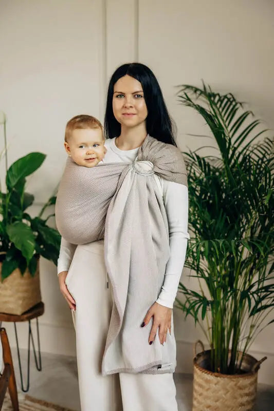 Ring Sling, Herringbone Weave (100% cotton) - with gathered shoulder - LITTLE HERRINGBONE ALMOND - standard 1.8m - Woven Baby Title - Default Title   ring_slings    #