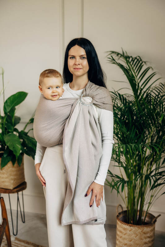Ring Sling, Herringbone Weave (100% cotton) - with gathered shoulder - LITTLE HERRINGBONE ALMOND - standard 1.8m (grade B) - Woven Baby Default Title   ring_slings    #
