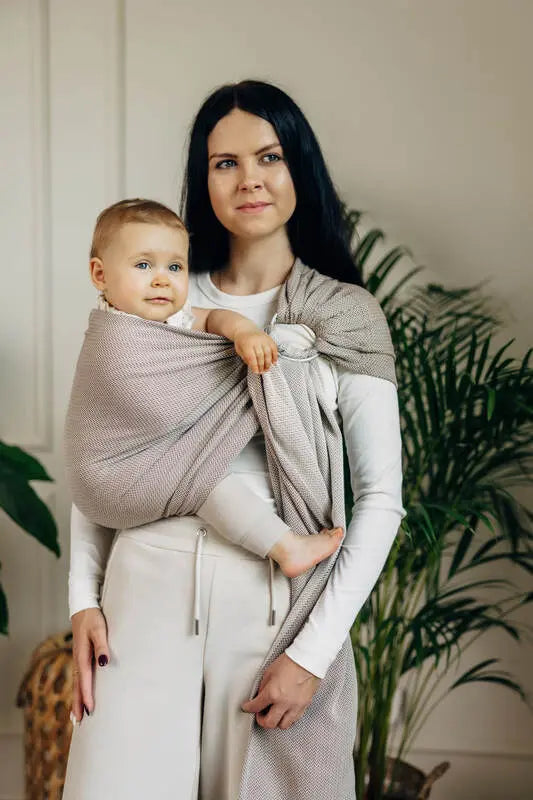 Ring Sling, Herringbone Weave (100% cotton) - with gathered shoulder - LITTLE HERRINGBONE ALMOND - standard 1.8m - Woven Baby Title - Default Title   ring_slings    #