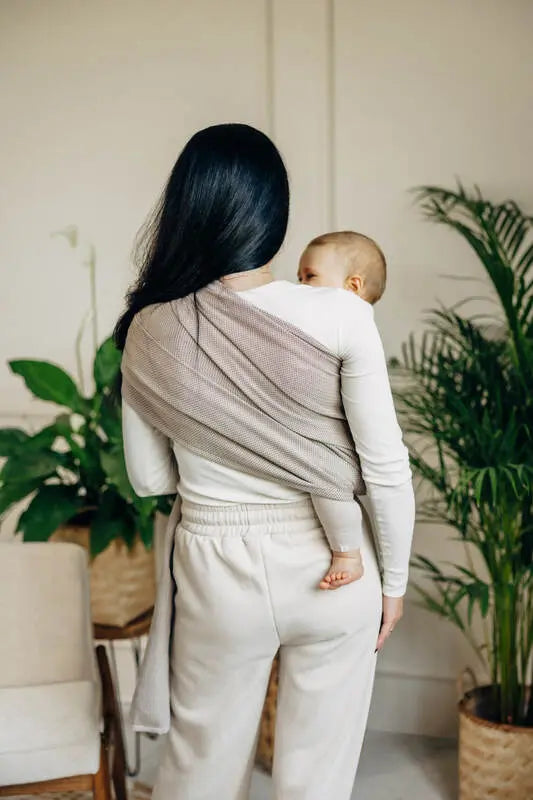 Ring Sling, Herringbone Weave (100% cotton) - with gathered shoulder - LITTLE HERRINGBONE ALMOND - standard 1.8m - Woven Baby    ring_slings    #