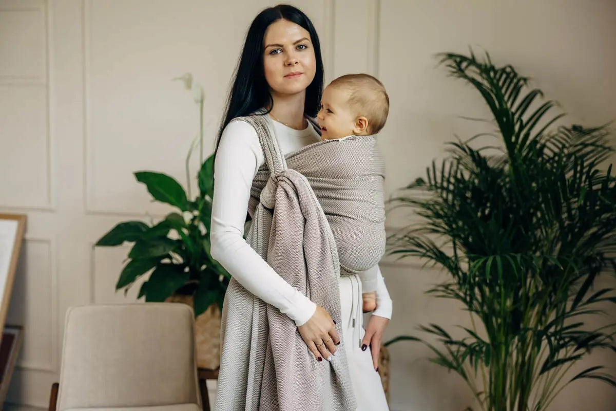 Baby Sling, Herringbone Weave (100% cotton) - LITTLE HERRINGBONE ALMOND - Woven Baby Size - L-Size - M-Size - S-Size - XL-Size - XS   long_woven_wraps    #