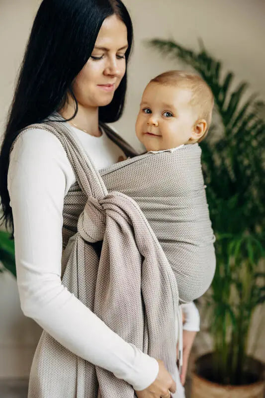 Baby Sling, Herringbone Weave (100% cotton) - LITTLE HERRINGBONE ALMOND (grade B) - Woven Baby M - 6   long_woven_wraps    #