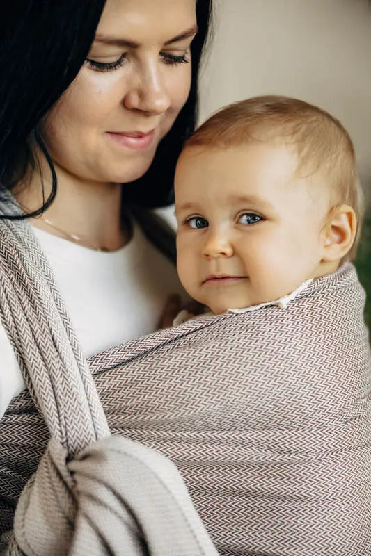 Baby Sling, Herringbone Weave (100% cotton) - LITTLE HERRINGBONE ALMOND - Woven Baby Size - L-Size - M-Size - S-Size - XL-Size - XS   long_woven_wraps    #