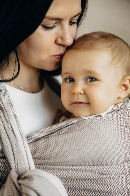 Baby Sling, Herringbone Weave (100% cotton) - LITTLE HERRINGBONE ALMOND - Woven Baby Size - L-Size - M-Size - S-Size - XL-Size - XS   long_woven_wraps    #