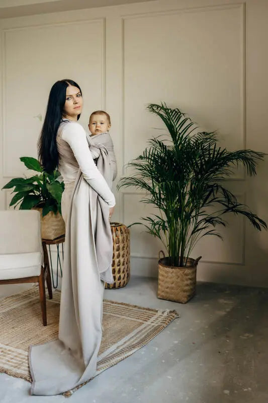 Baby Sling, Herringbone Weave (100% cotton) - LITTLE HERRINGBONE ALMOND (grade B) - Woven Baby Size - M   long_woven_wraps    #