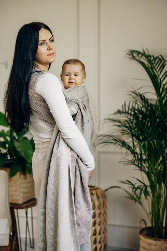 Baby Sling, Herringbone Weave (100% cotton) - LITTLE HERRINGBONE ALMOND (grade B) - Woven Baby M - 6   long_woven_wraps    #