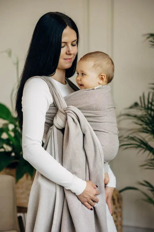 Baby Sling, Herringbone Weave (100% cotton) - LITTLE HERRINGBONE ALMOND (grade B) - Woven Baby M - 6   long_woven_wraps    #