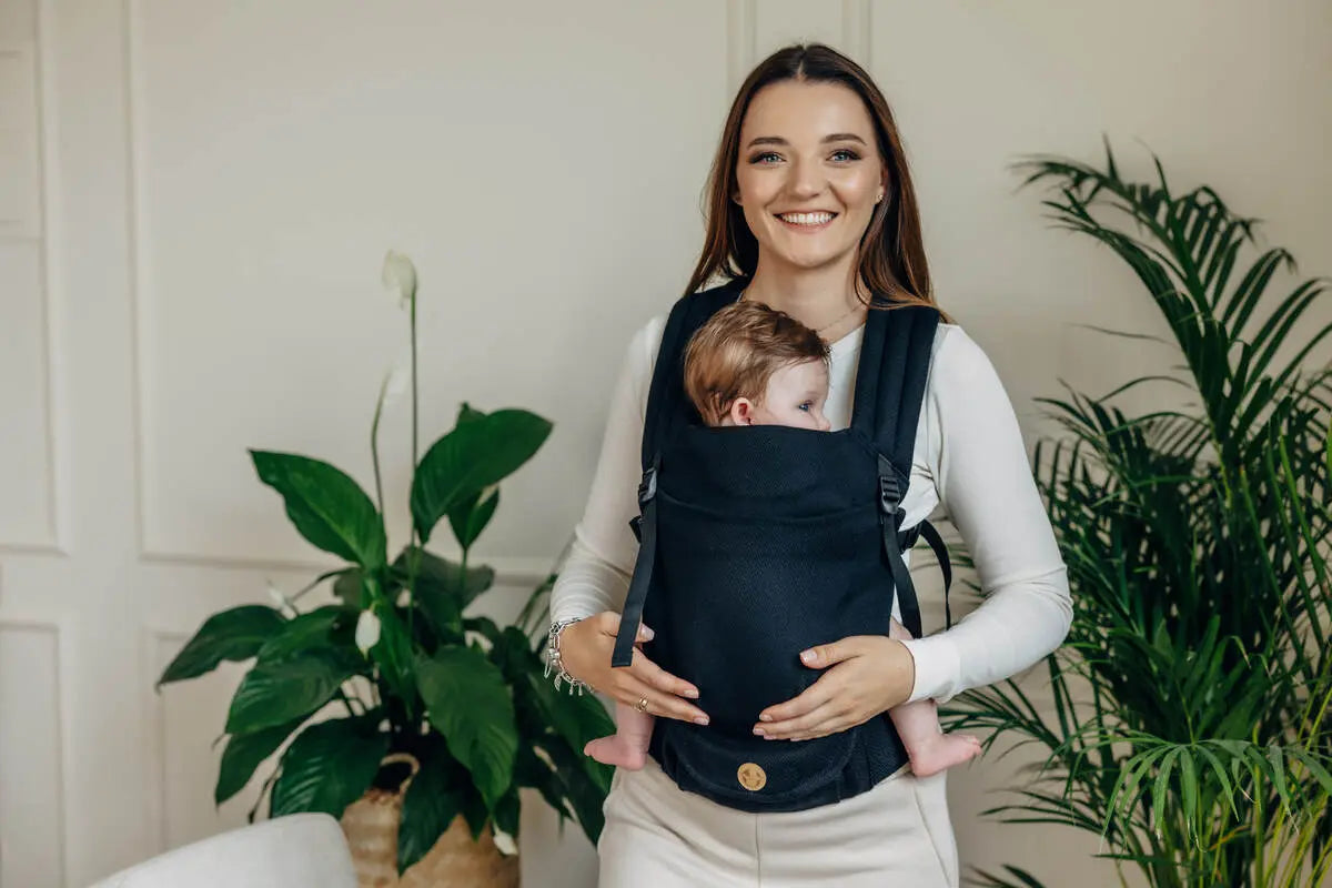 My First Baby Carrier - LennyLight, herringbone weave 100% cotton - LITTLE HERRINGBONE EBONY BLACK - Woven Baby Size - Standard   lenny_light    #