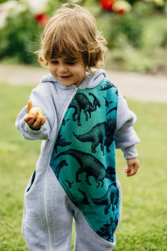 Jumpsuit for a child- Gray melange & Jurassic - Woven Baby Size - 110-Size - 116   bear_romper    #