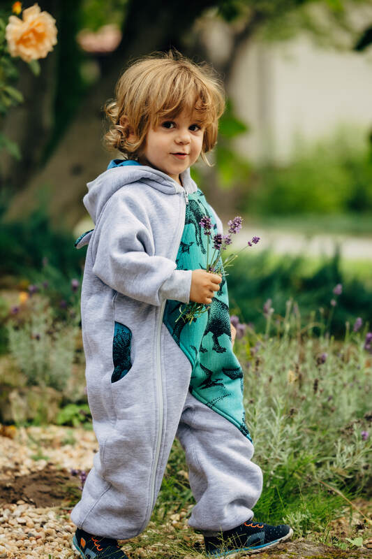 Jumpsuit for a child- Gray melange & Jurassic