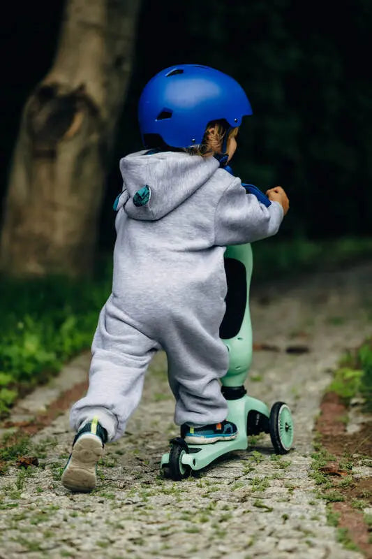 Jumpsuit for a child- Gray melange & Jurassic - Woven Baby 110   bear_romper    #