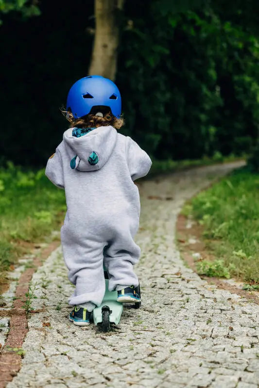 Jumpsuit for a child- Gray melange & Jurassic - Woven Baby 110   bear_romper    #