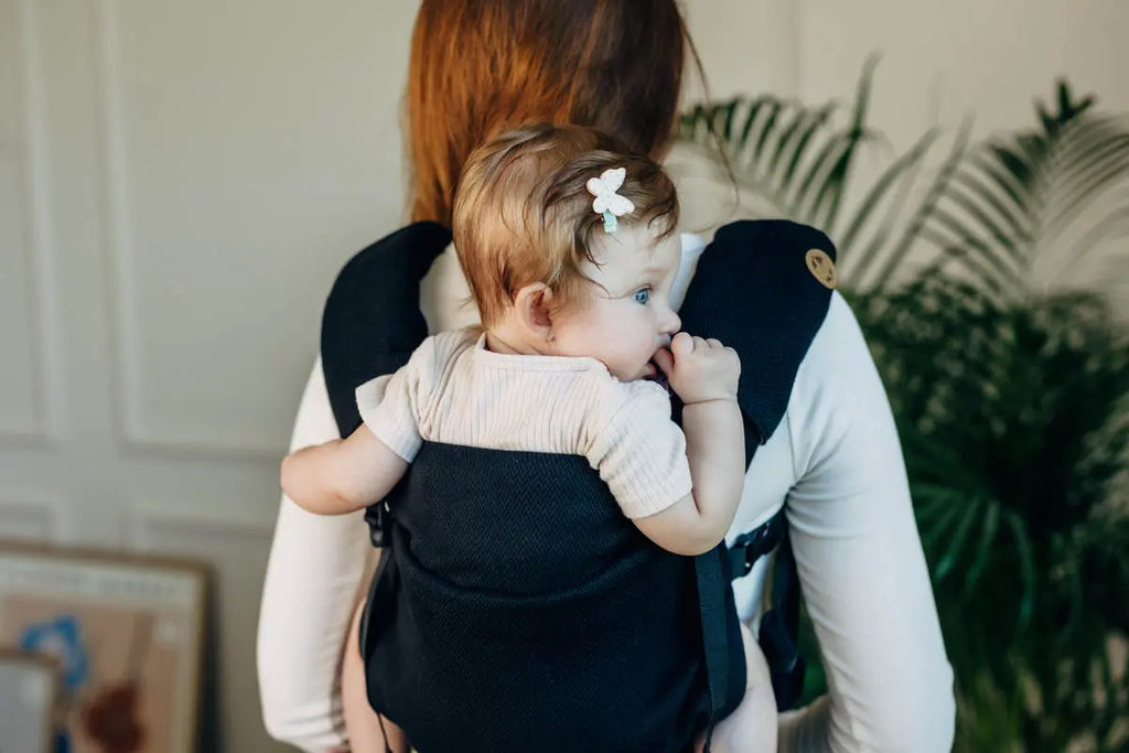 Drool Pads & Reach Straps Set, (60% cotton, 40% polyester) - LITTLE HERRINGBONE EBONY BLACK - Woven Baby    drool_pad    #