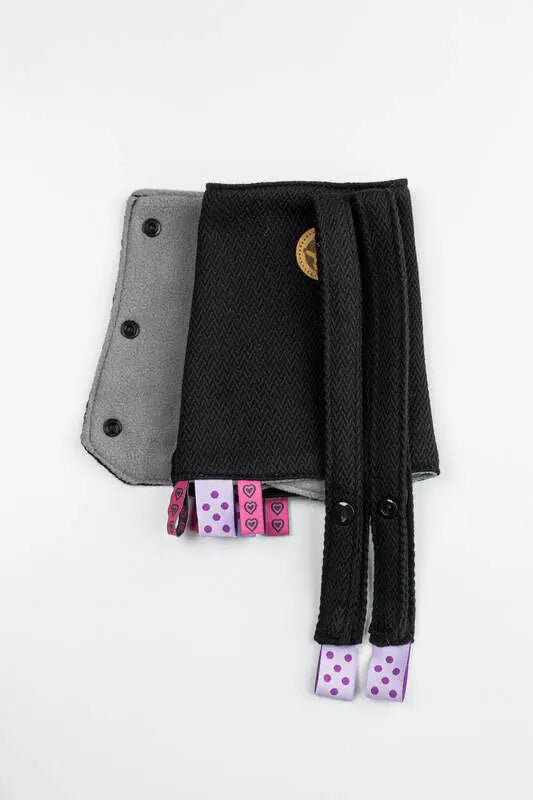 Drool Pads & Reach Straps Set, (60% cotton, 40% polyester) - LITTLE HERRINGBONE EBONY BLACK - Woven Baby Title - Default Title   drool_pad    #