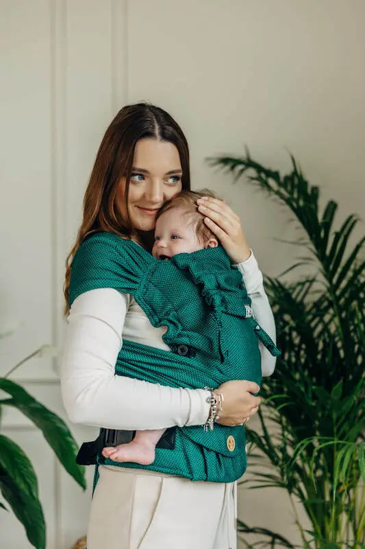 My First Baby Carrier - LennyHybrid Half Buckle, herringbone weave 100% cotton - EMERALD - Woven Baby Size - Standard   lenny_hybrid    #