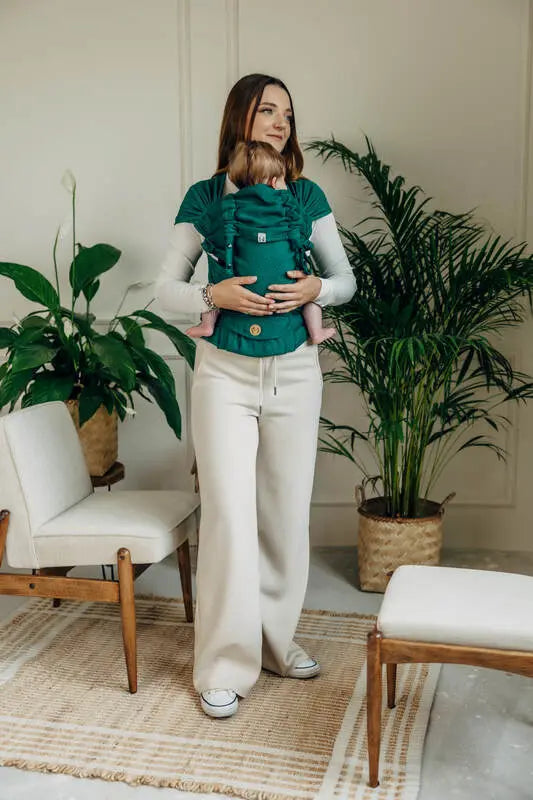 My First Baby Carrier - LennyHybrid Half Buckle, herringbone weave 100% cotton - EMERALD - Woven Baby Size - Standard   lenny_hybrid    #