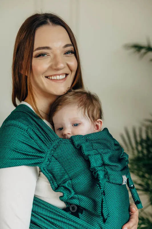 My First Baby Carrier - LennyHybrid Half Buckle, herringbone weave 100% cotton - EMERALD - Woven Baby Size - Standard   lenny_hybrid    #