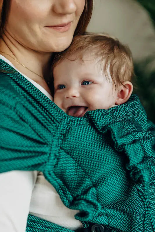 My First Baby Carrier - LennyHybrid Half Buckle, herringbone weave 100% cotton - EMERALD - Woven Baby Size - Standard   lenny_hybrid    #