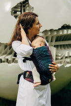 LennyLight Carrier, jacquard weave (60% cotton, 28% merino wool, 8% silk, 4% cashmere) - PEACOCK'S TAIL - BLACK OPAL - Woven Baby Standard   lenny_light    #