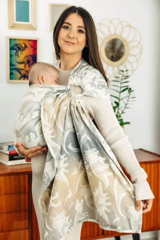 Ring Sling, Jacquard Weave (100% cotton) - with gathered shoulder - JURASSIC - ICE DESERT - standard 1.8m (grade B) - Woven Baby    ring_slings    #