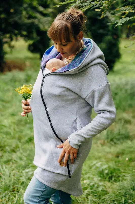 Asymmetrical Hoodie - Grey Melange with Peacock's Tail Fantasy - Woven Baby S   asymmetrical_hoodies    #