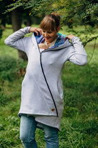 Asymmetrical Hoodie - Grey Melange with Peacock's Tail Fantasy - Woven Baby S   asymmetrical_hoodies    #