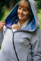 Asymmetrical Hoodie - Grey Melange with Peacock's Tail Fantasy - Woven Baby S   asymmetrical_hoodies    #
