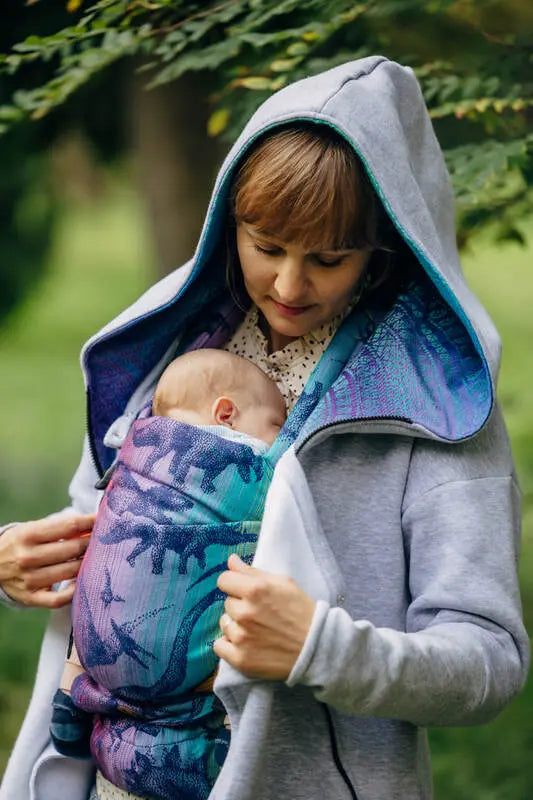 Asymmetrical Hoodie - Grey Melange with Peacock's Tail Fantasy - Woven Baby S   asymmetrical_hoodies    #