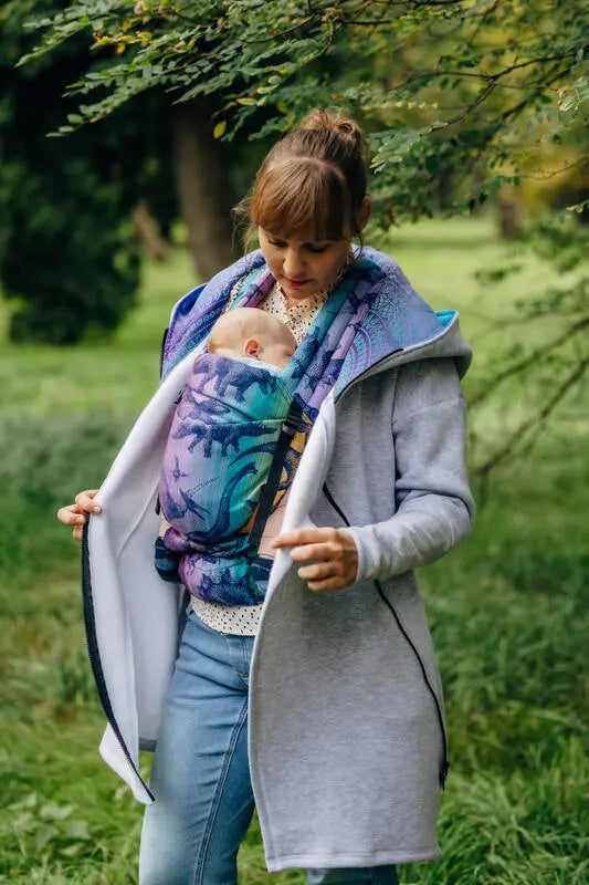 Asymmetrical Hoodie - Grey Melange with Peacock's Tail Fantasy - Woven Baby S   asymmetrical_hoodies    #